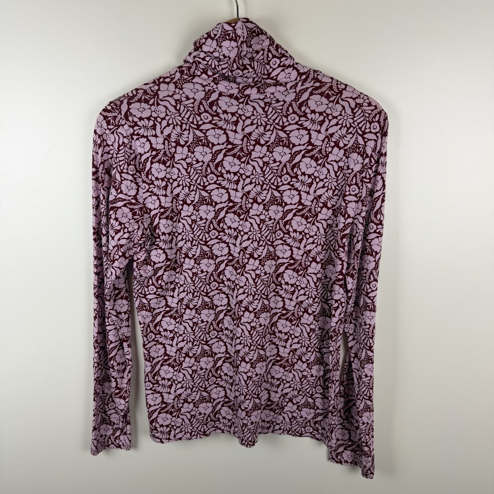 J Crew Floral Tissue Turtleneck Top Large Burgundy Cotton Lightweight Preppy - Picture 3 of 9